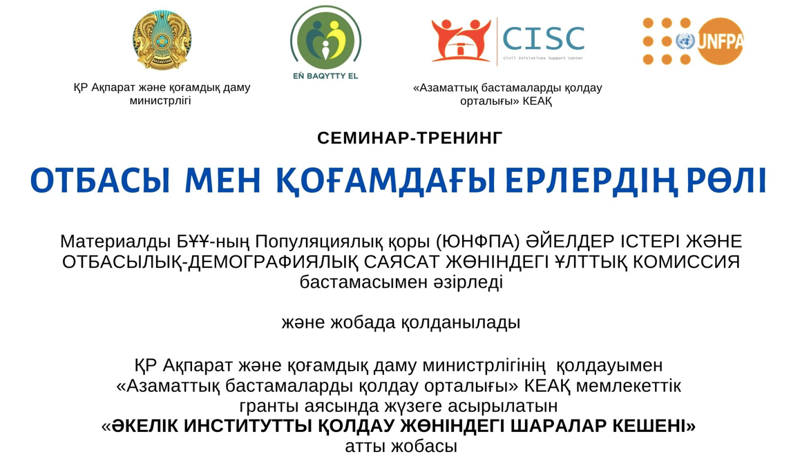 Презентация Семинар тренинга Отбасы мен қоғамдағы ерлердің рөлі